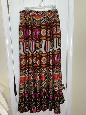 Boho Maxi Skirt in Pink, Orange & Brown L